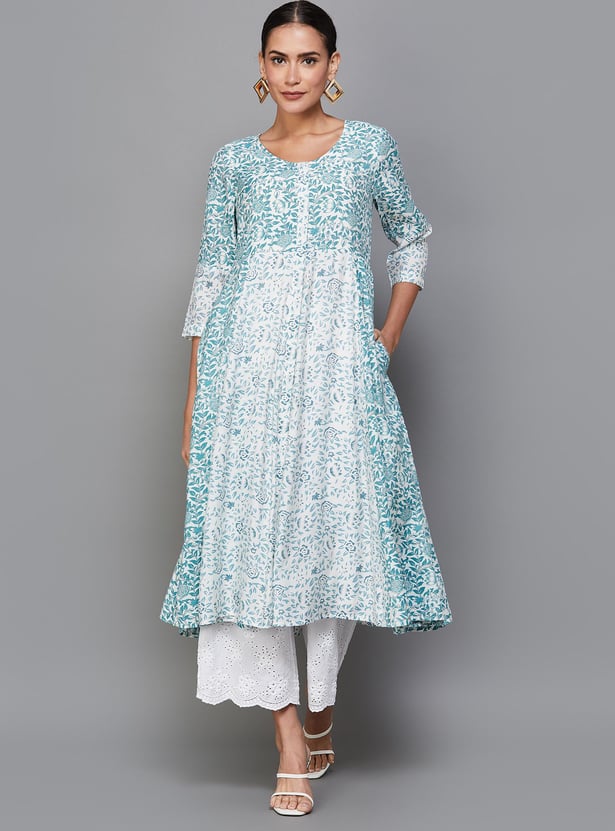 MELANGE Women Printed Round Neck A-Line Kurta