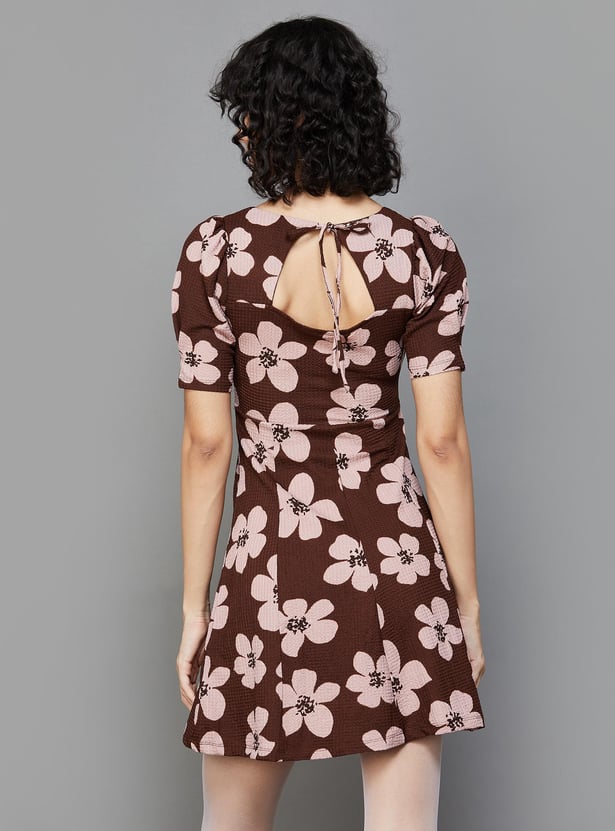 GINGER Women Floral Printed Tie-Up A-line Dress