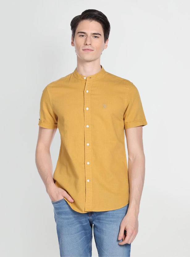 U.S. POLO ASSN. Men Solid Mandarin Collar Casual Shirt