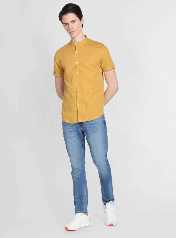 U.S. POLO ASSN. Men Solid Mandarin Collar Casual Shirt