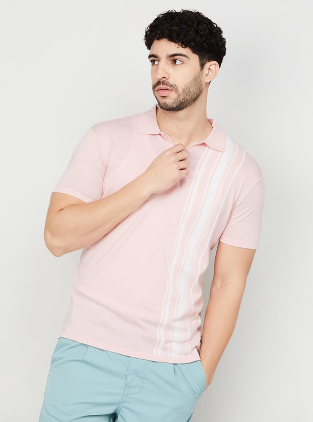 BEING HUMAN Men Striped Regular Fit Polo T-shirt