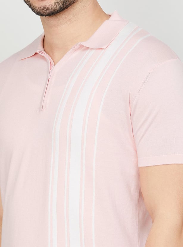 BEING HUMAN Men Striped Regular Fit Polo T-shirt
