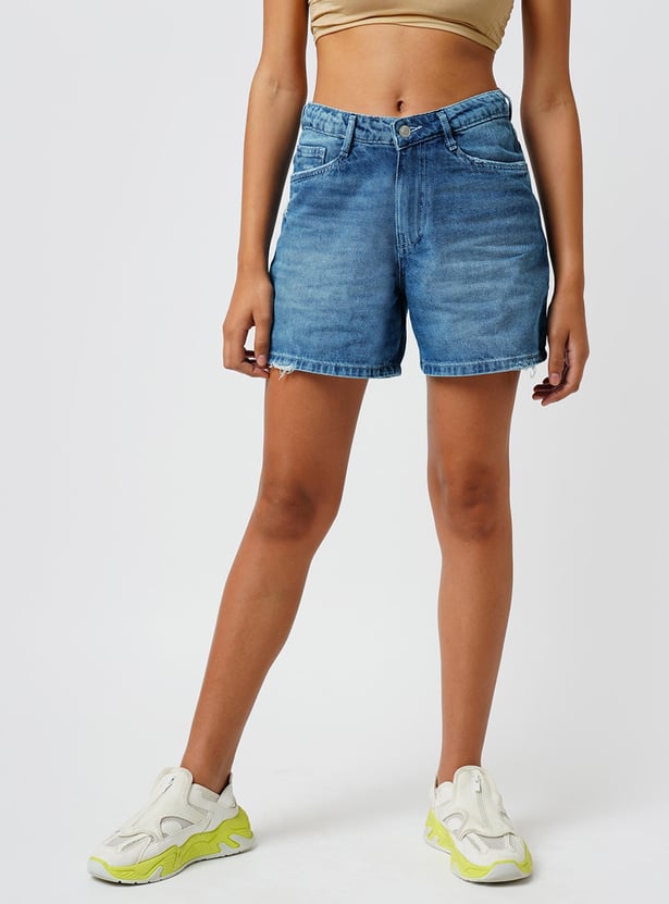 KRAUS Women Washed Slim Fit Denim Shorts