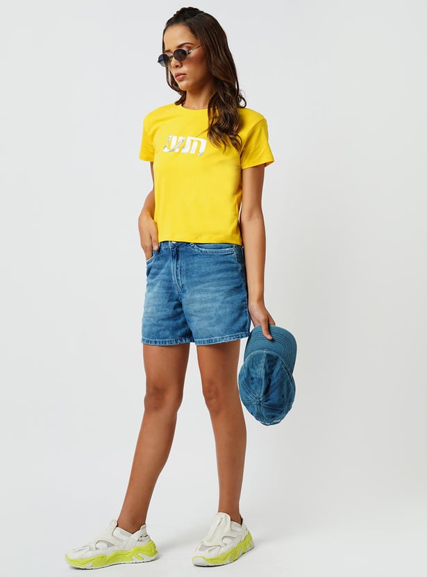 KRAUS Women Washed Slim Fit Denim Shorts