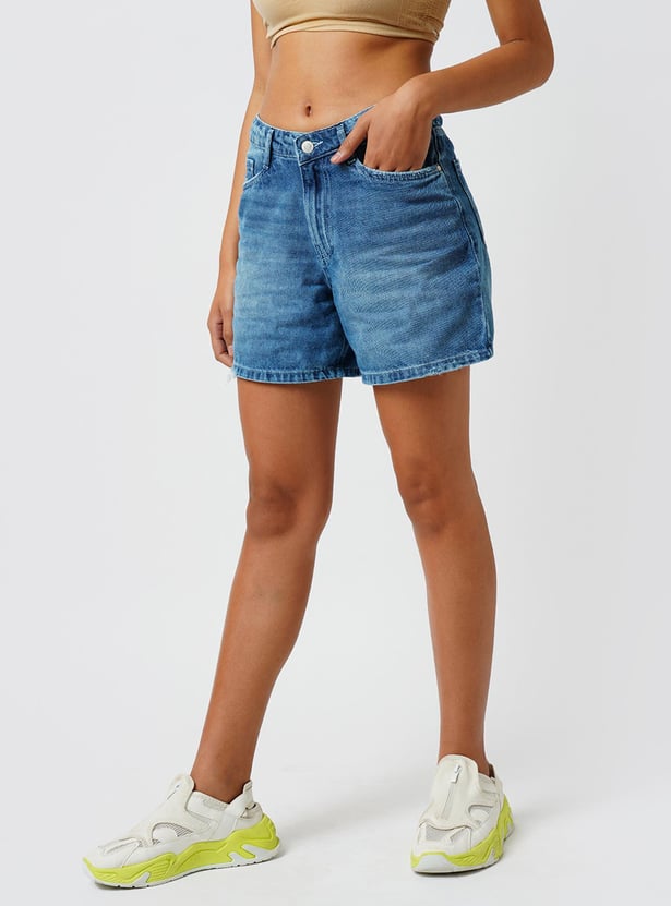 KRAUS Women Washed Slim Fit Denim Shorts