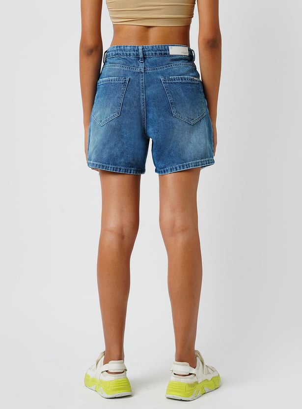 KRAUS Women Washed Slim Fit Denim Shorts