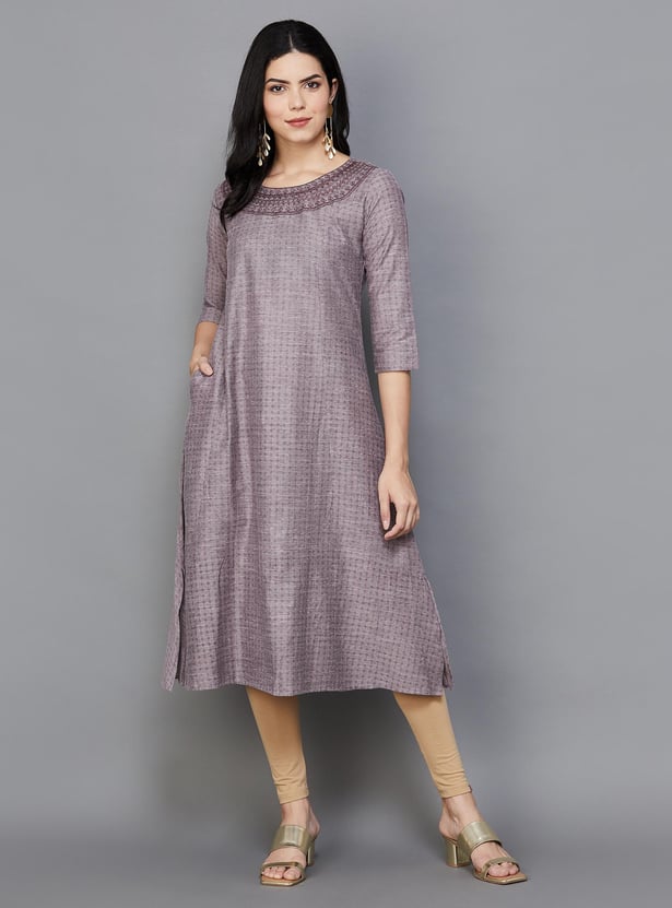 SPAN Women Woven Straight Kurta