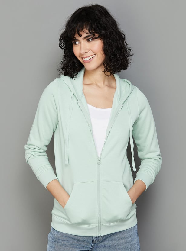 FAME FOREVER Women Solid Hooded Zip-Up Sweatshirt