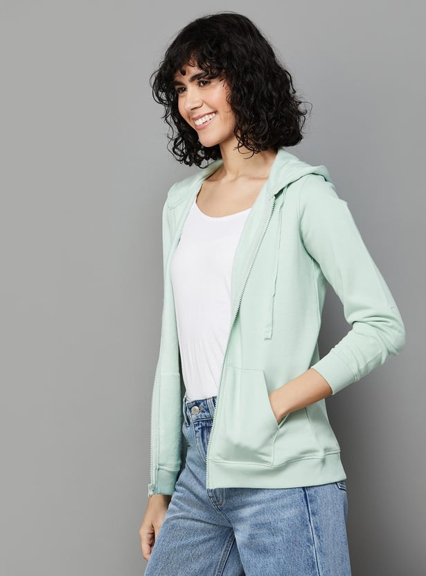 FAME FOREVER Women Solid Hooded Zip-Up Sweatshirt