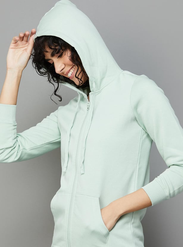 FAME FOREVER Women Solid Hooded Zip-Up Sweatshirt
