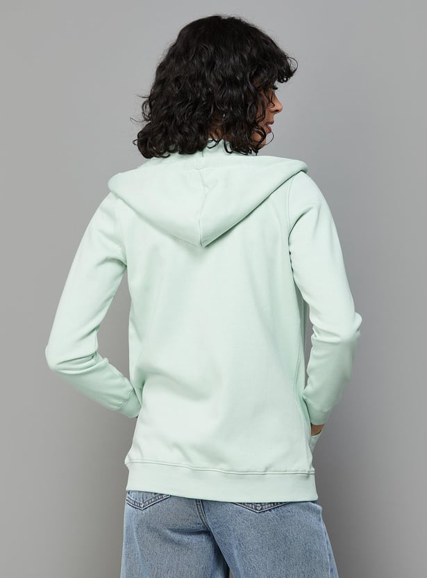 FAME FOREVER Women Solid Hooded Zip-Up Sweatshirt