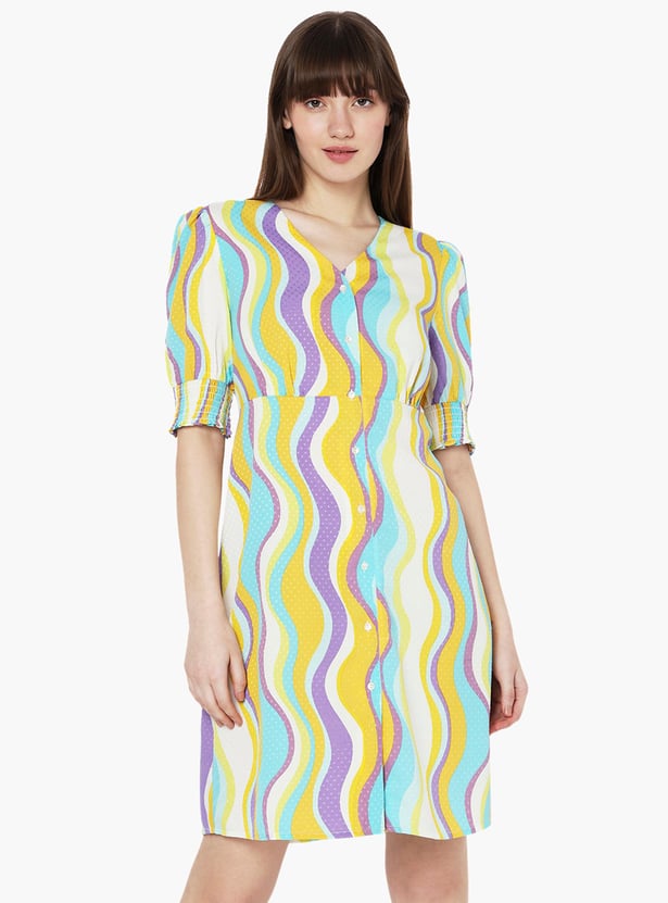 VERO MODA Women Printed V-Neck A-line Dress
