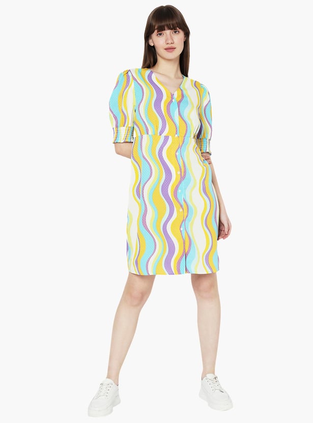 VERO MODA Women Printed V-Neck A-line Dress