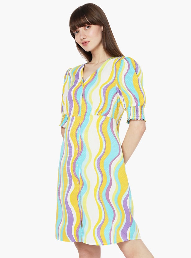 VERO MODA Women Printed V-Neck A-line Dress