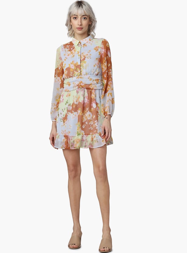 Women'S Green Printed A-Line Dress