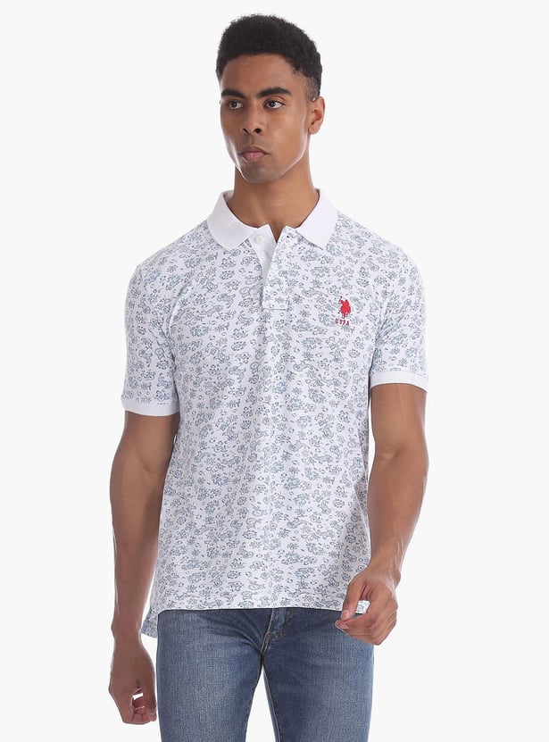 U.S. POLO ASSN. Men Floral Printed Slim Fit Polo T-Shirt