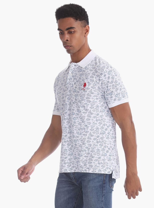 U.S. POLO ASSN. Men Floral Printed Slim Fit Polo T-Shirt