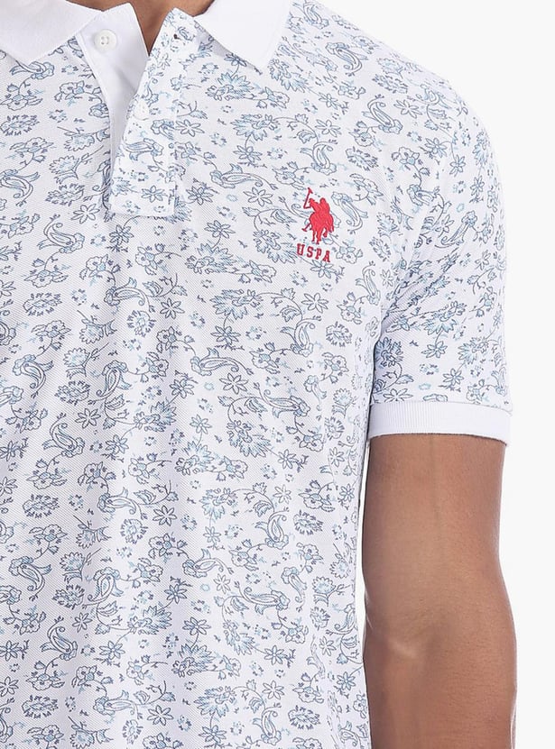 U.S. POLO ASSN. Men Floral Printed Slim Fit Polo T-Shirt