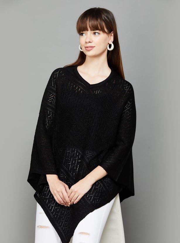 COLOUR ME Women Pointelle Knitted Poncho