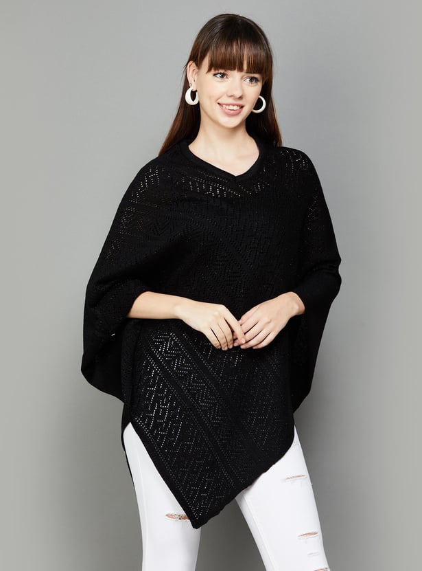 COLOUR ME Women Pointelle Knitted Poncho