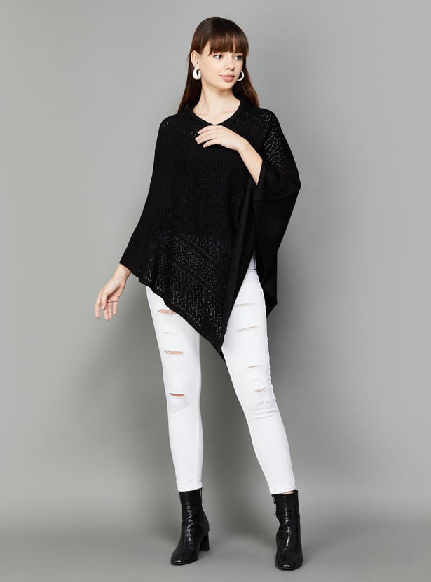 COLOUR ME Women Pointelle Knitted Poncho