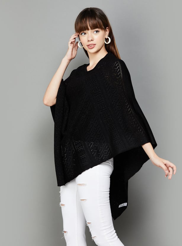 COLOUR ME Women Pointelle Knitted Poncho