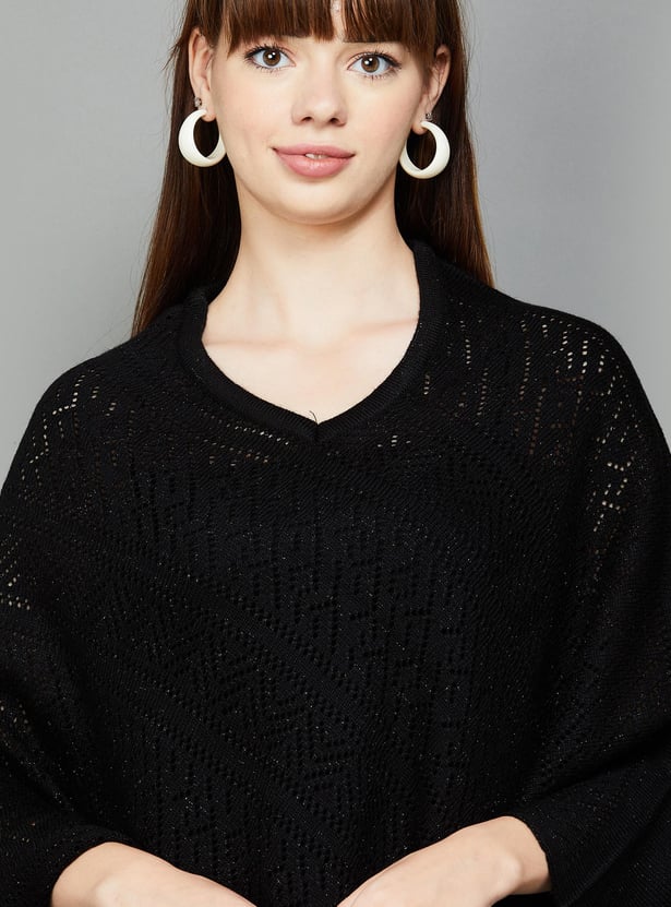 COLOUR ME Women Pointelle Knitted Poncho