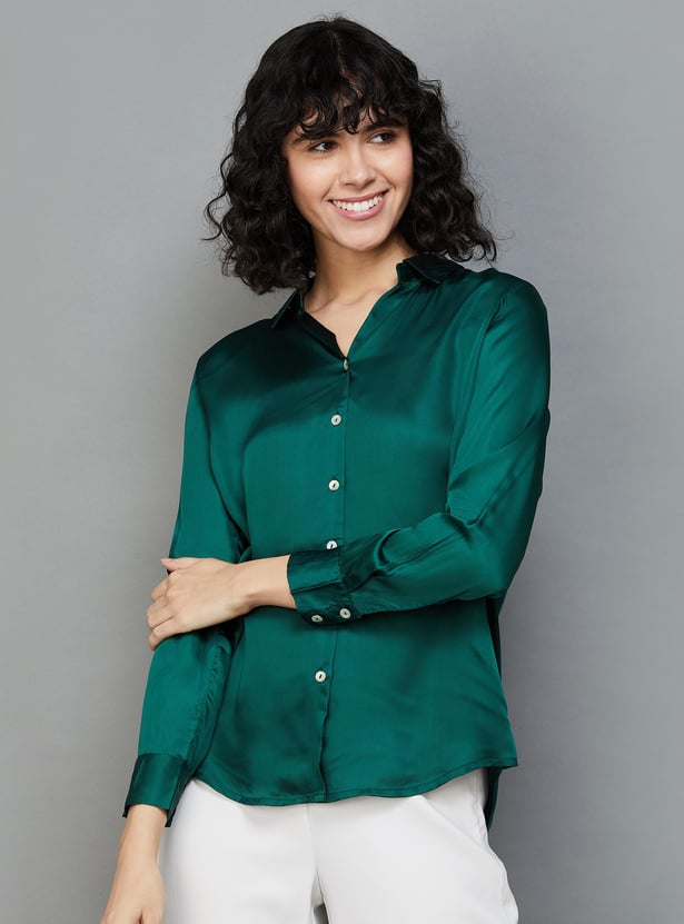 COLOUR ME Women Solid Collared Casual Shirt