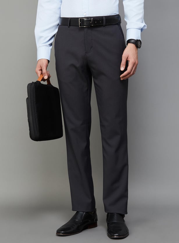 CODE Men Textured Slim Tapered Formal Trousers