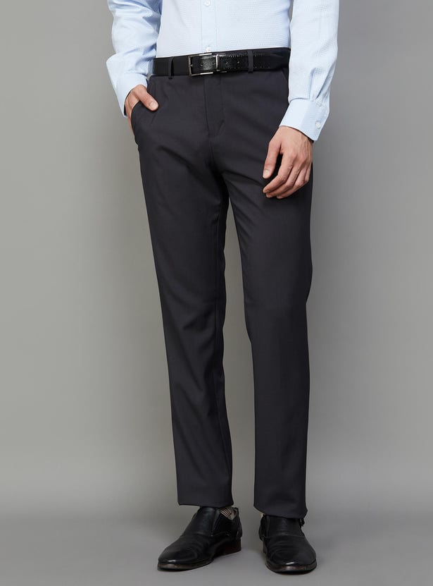 CODE Men Textured Slim Tapered Formal Trousers