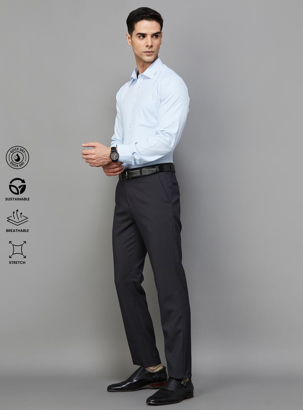 CODE Men Textured Slim Tapered Formal Trousers