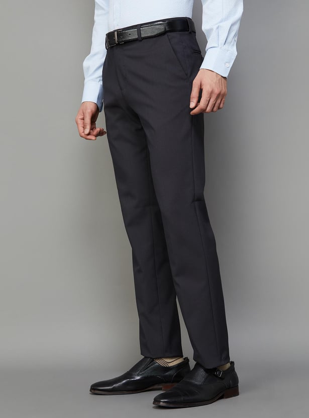 CODE Men Textured Slim Tapered Formal Trousers