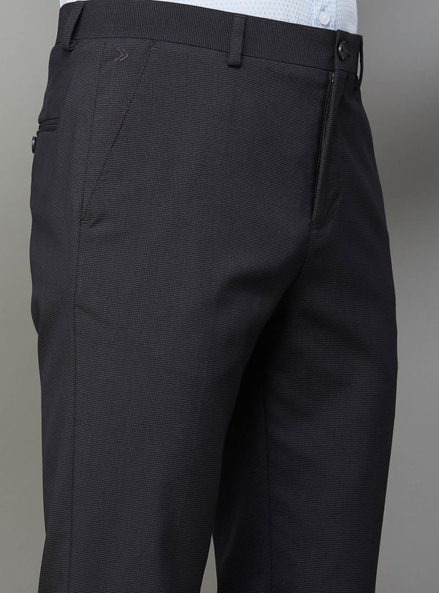 CODE Men Textured Slim Tapered Formal Trousers