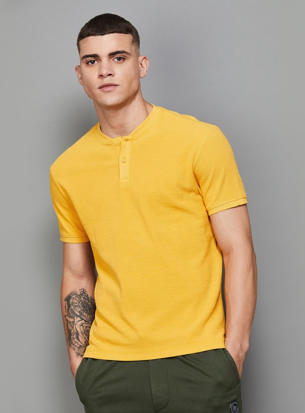 FORCA Men Textured Slim Fit Henley T-shirt