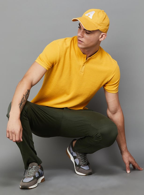 FORCA Men Textured Slim Fit Henley T-shirt