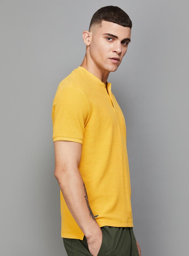 FORCA Men Textured Slim Fit Henley T-shirt