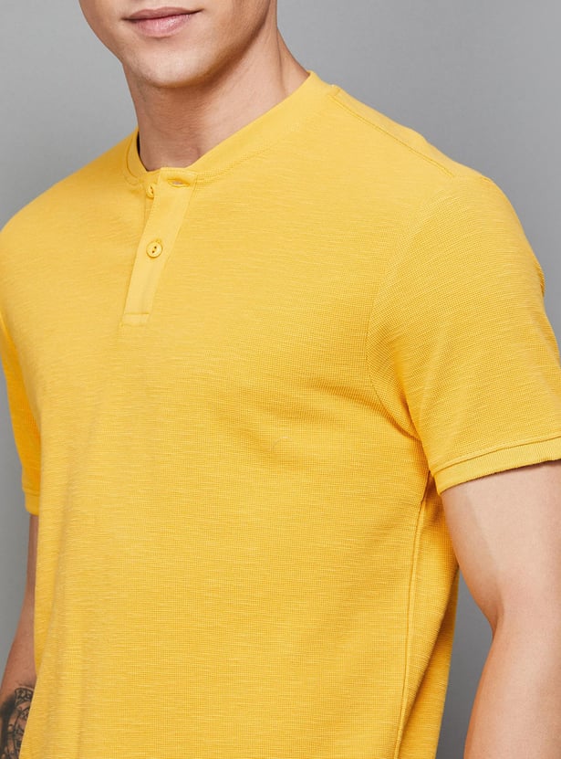 FORCA Men Textured Slim Fit Henley T-shirt