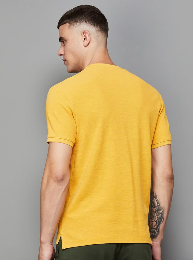 FORCA Men Textured Slim Fit Henley T-shirt