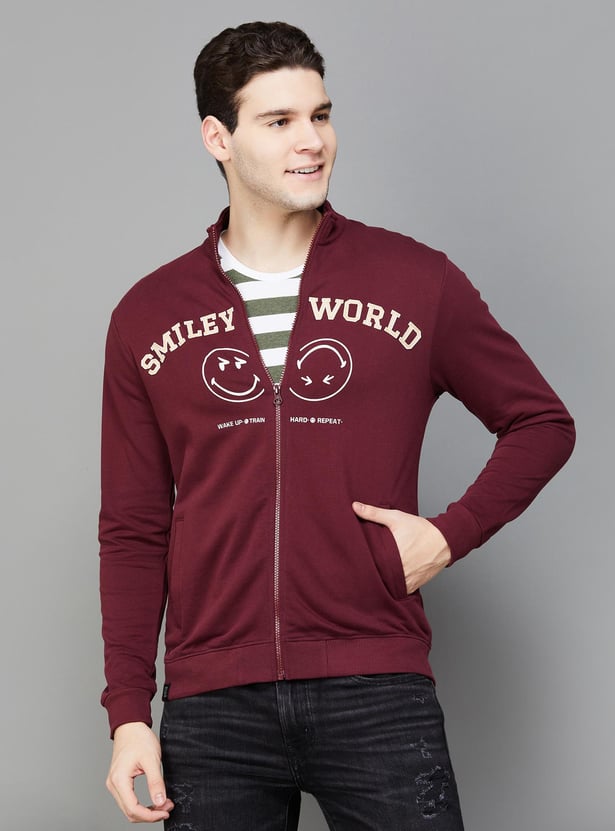 Buy SmileyWorld Men Printed Zip-Up Sweatshirt from SmileyWorld at