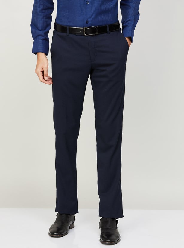 ARROW Men Solid Slim Tapered Flat Front Trousers