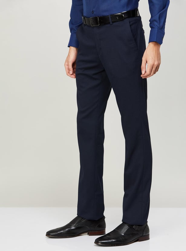 ARROW Men Solid Slim Tapered Flat Front Trousers