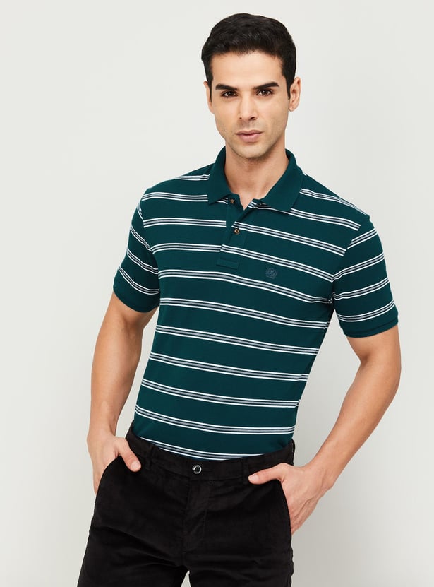 FAHRENHEIT Men Striped Slim Fit Polo T-shirt