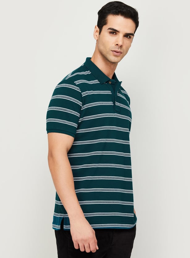 FAHRENHEIT Men Striped Slim Fit Polo T-shirt