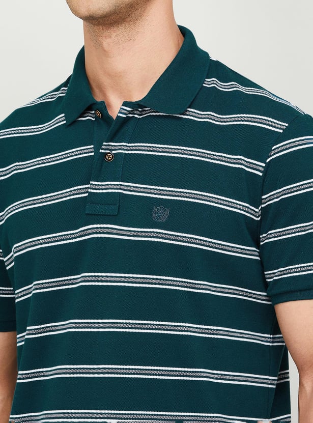 FAHRENHEIT Men Striped Slim Fit Polo T-shirt