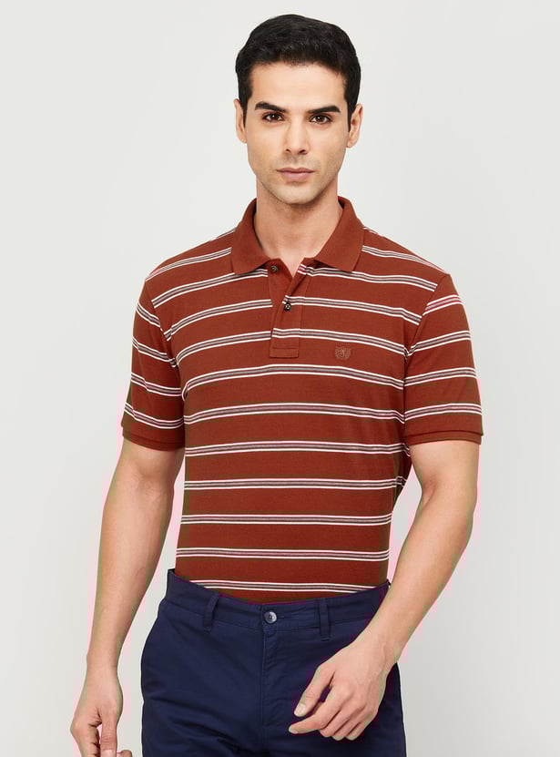 FAHRENHEIT Men Striped Slim Fit Polo T-shirt