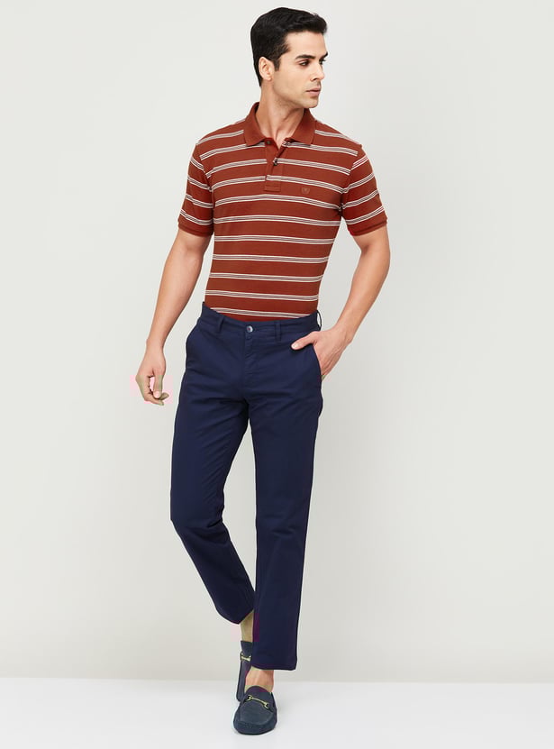 FAHRENHEIT Men Striped Slim Fit Polo T-shirt