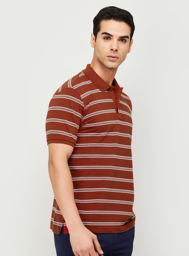 FAHRENHEIT Men Striped Slim Fit Polo T-shirt