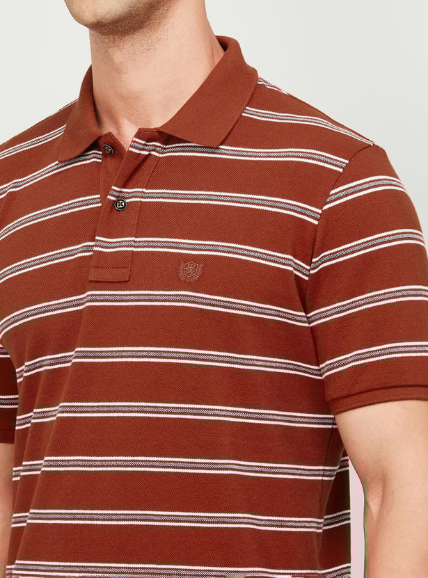 FAHRENHEIT Men Striped Slim Fit Polo T-shirt