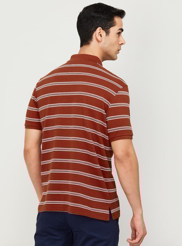 FAHRENHEIT Men Striped Slim Fit Polo T-shirt