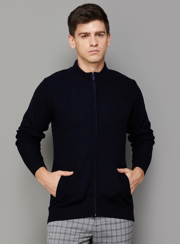 Buy CODE Men Knit Zip Front Sweater from CODE at just INR